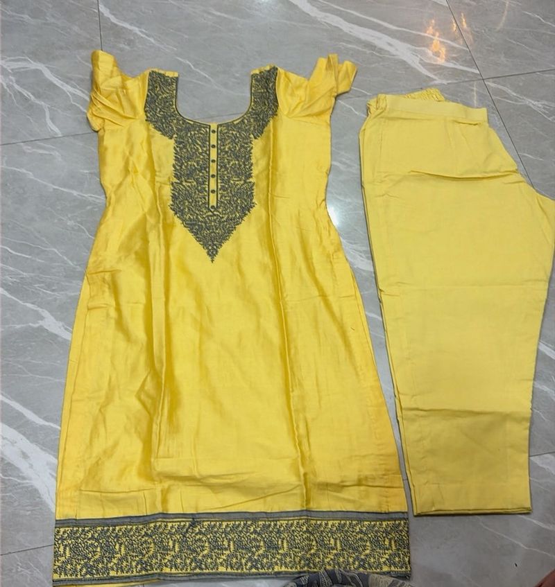 Elegant Yellow Embroidered Kurta Set