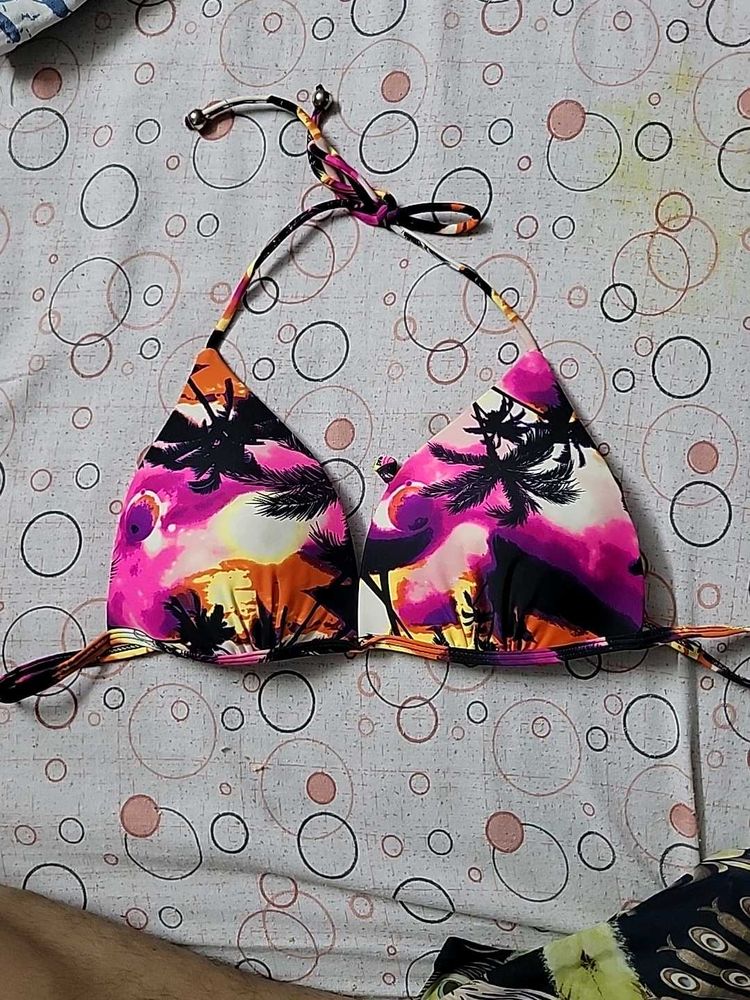 Vibrant Tropical Print Bikini Top