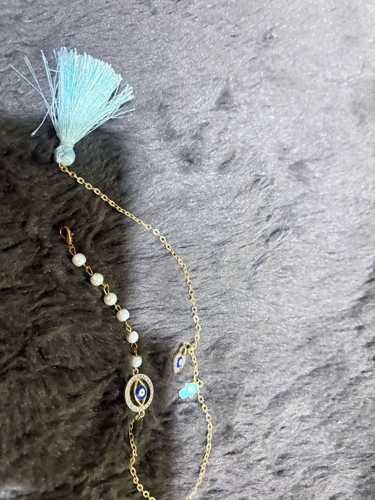 Evil Eye Bracelet with Tassel Charm
