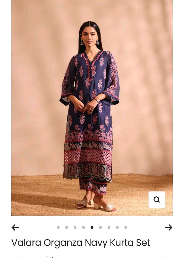 shopMulMul's Navy Blue Floral Kurta , no dupatta
