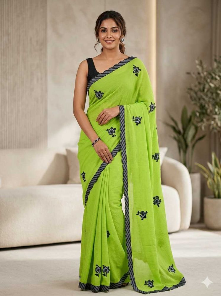 Vibrant Green Embroidered Saree