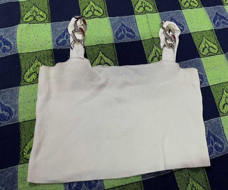 White Chain Strap Crop Top