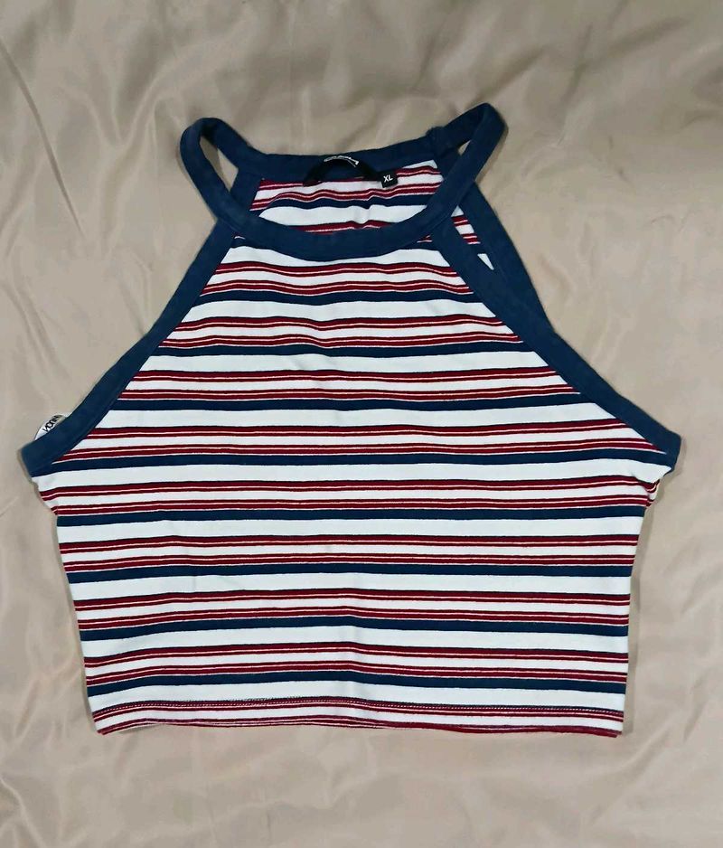 Striped Halter Neck Crop Top