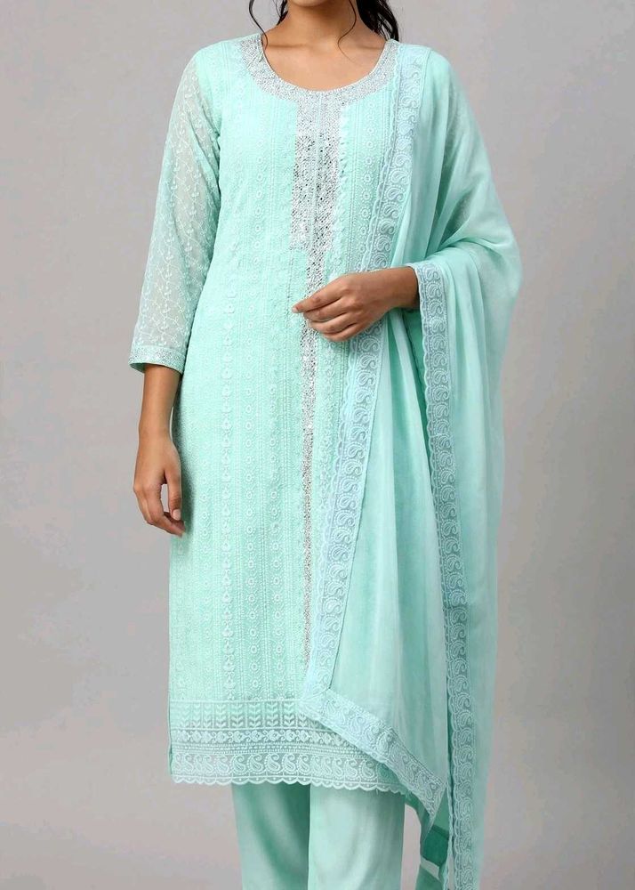 Elegant Mint Green Chikankari Kurta Set