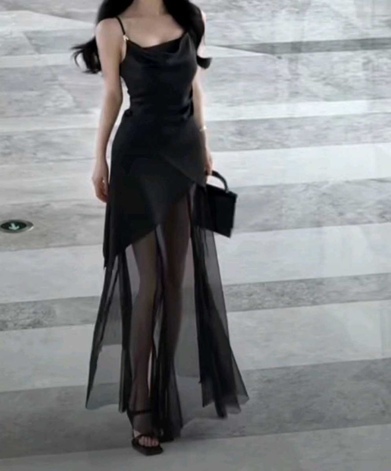 Y2k Black Prom Dress With Sequin Straps