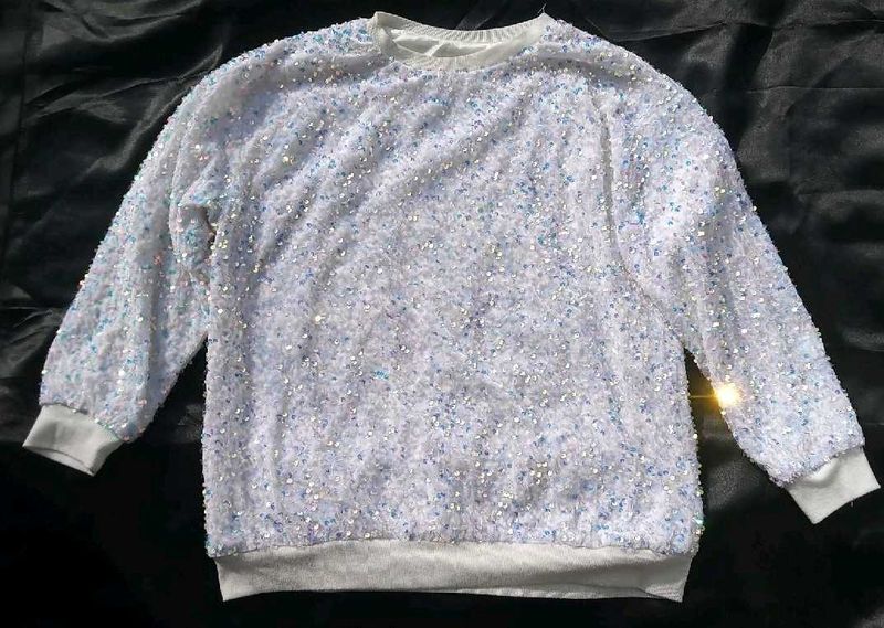 Party Wear White Sequence Sweater