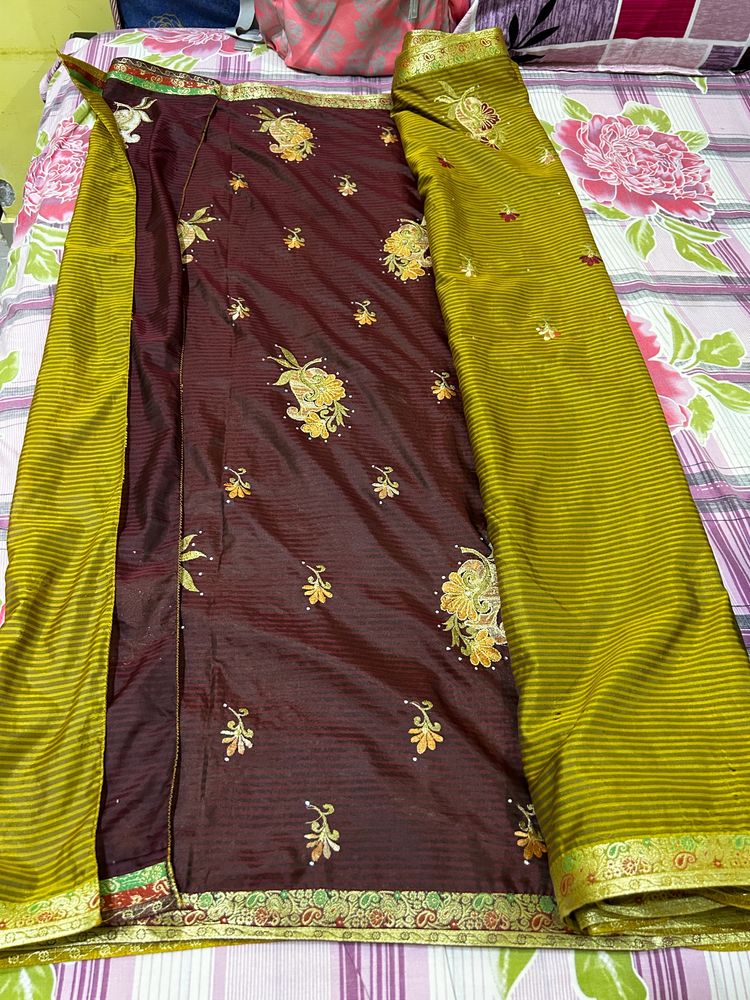 Olive Green Art Silk Embroidered Beautiful Saree