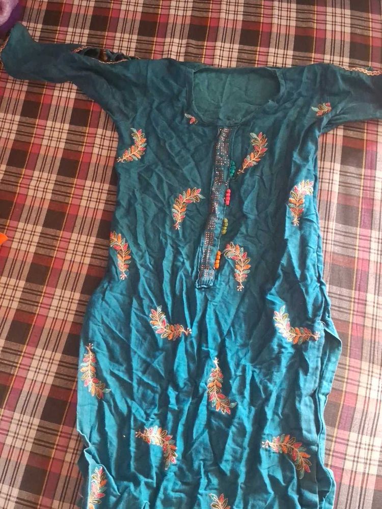 Teal Embroidered Kurta