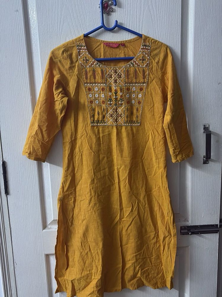 Yellow Embroidered Kurta