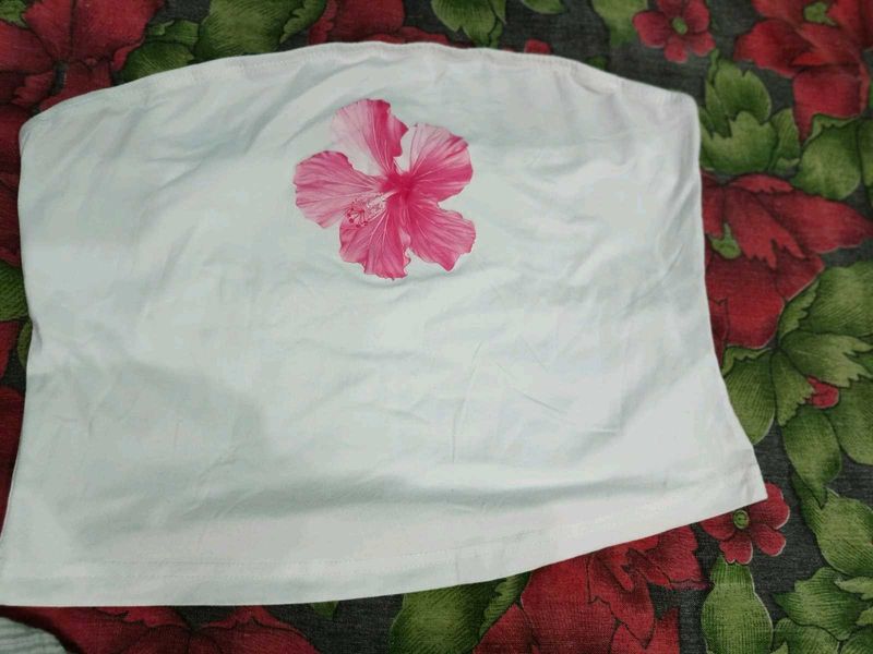 White Tube Top with Pink Floral Print