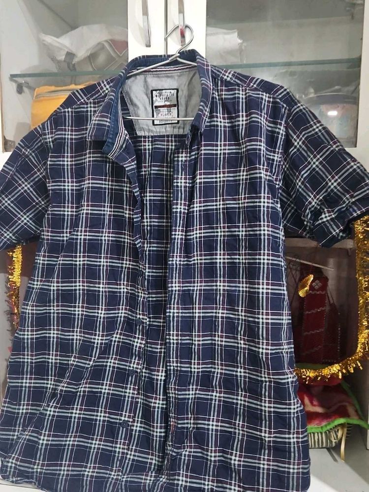 Men's Blue Plaid Short Sleeve Shirt