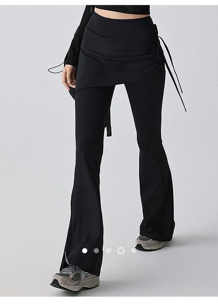 Flared Black Pants with Skirt Overlay(27)