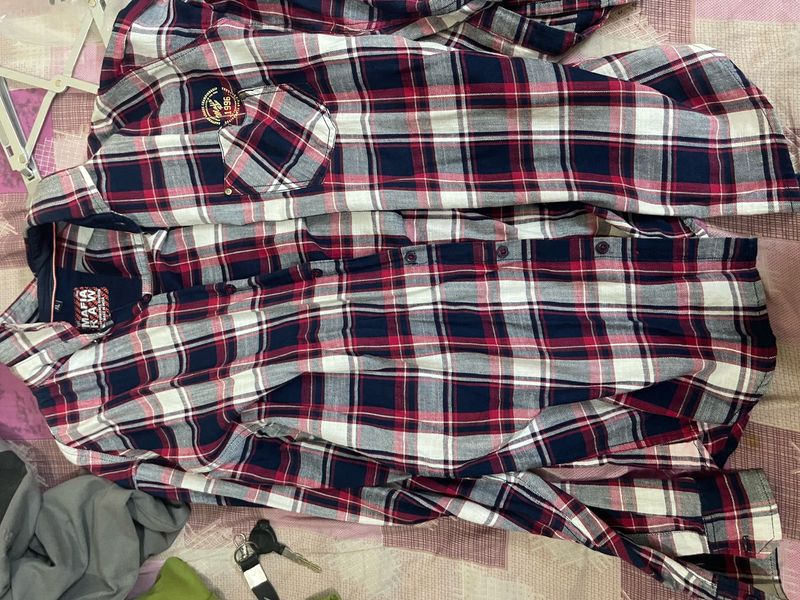 Men's Red &amp; Blue Plaid Flannel Shirt