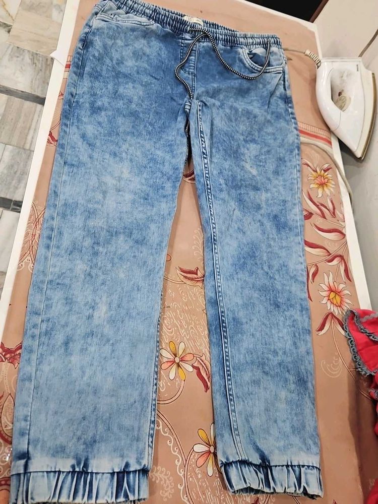 Acid Wash Denim Joggers