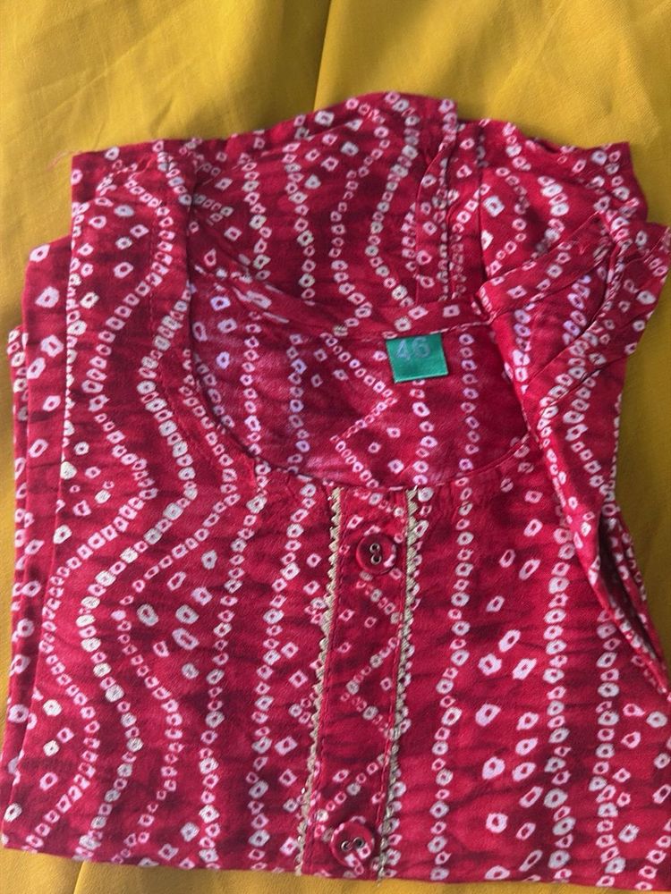 Red Bandhani Print Kurta