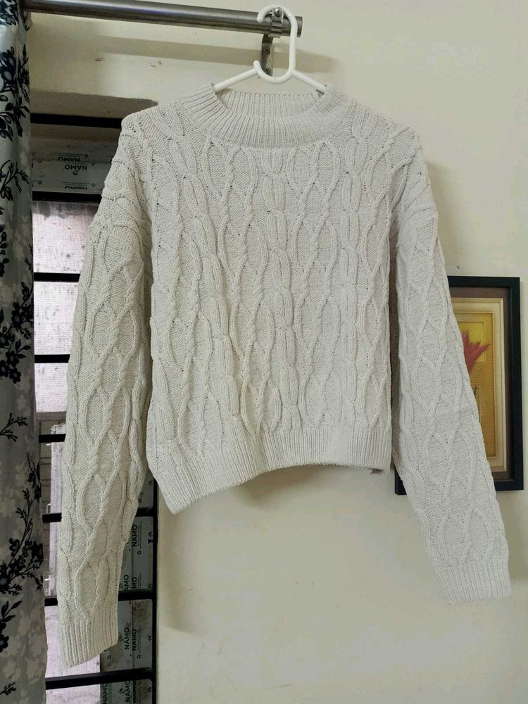 ZUDIO Cream Cable Knit Cropped Sweater