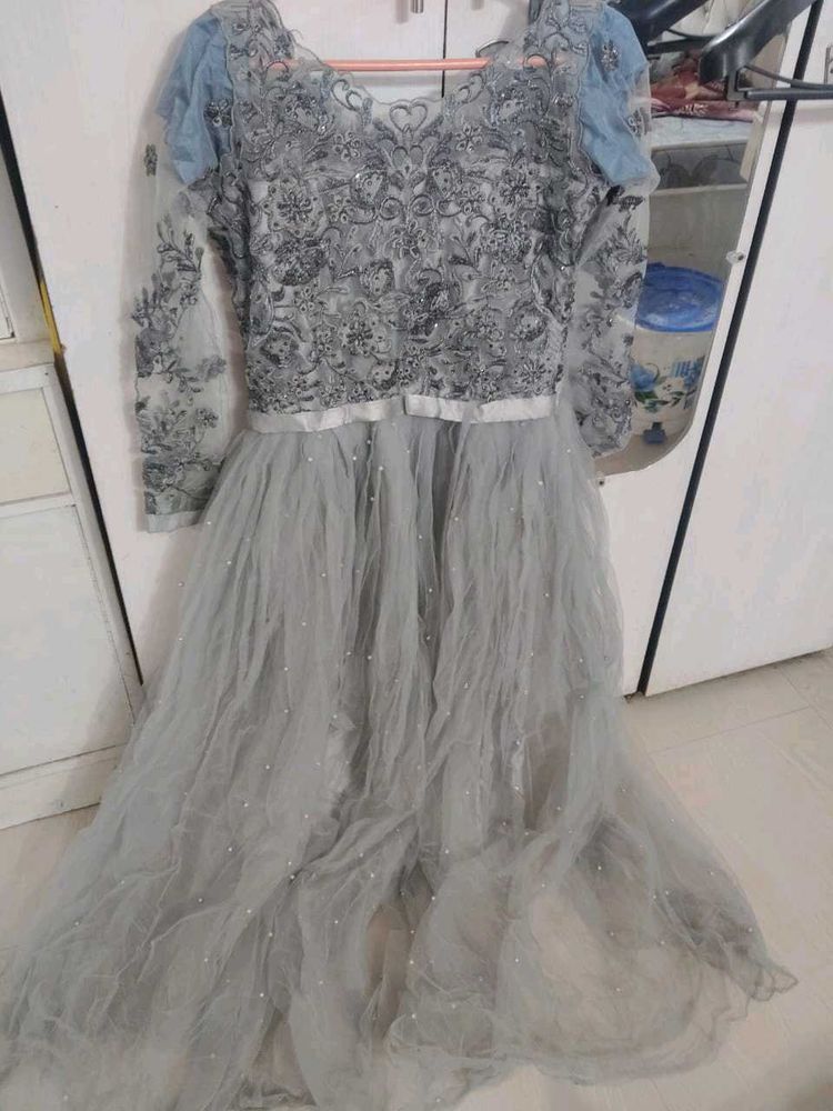 Elegant Grey Embroidered Gown