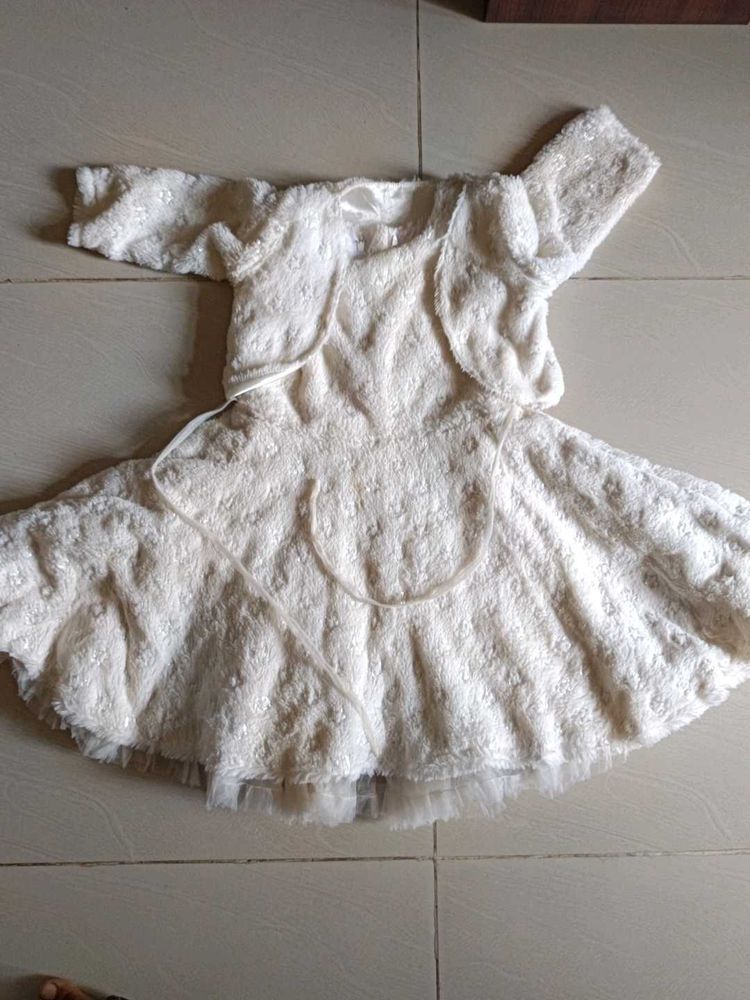 Cream Faux Fur Dress with Bolero