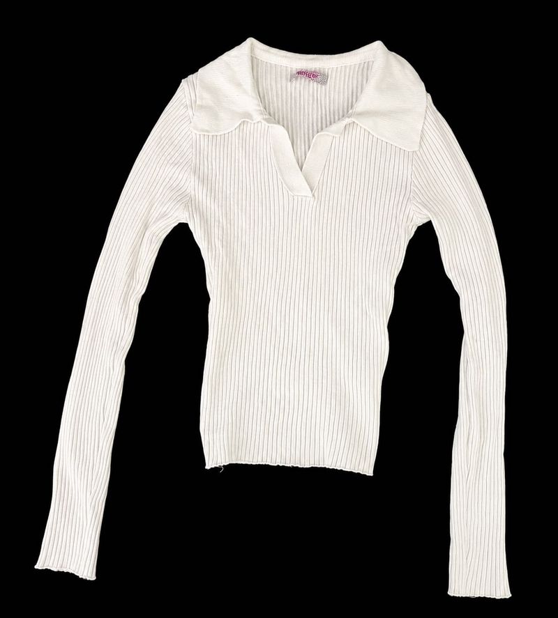 Ginger y2k Ribbed Collared Long Sleeve Top