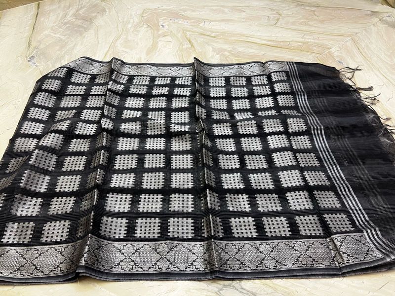 Elegant Black Duptta with Silver Checks