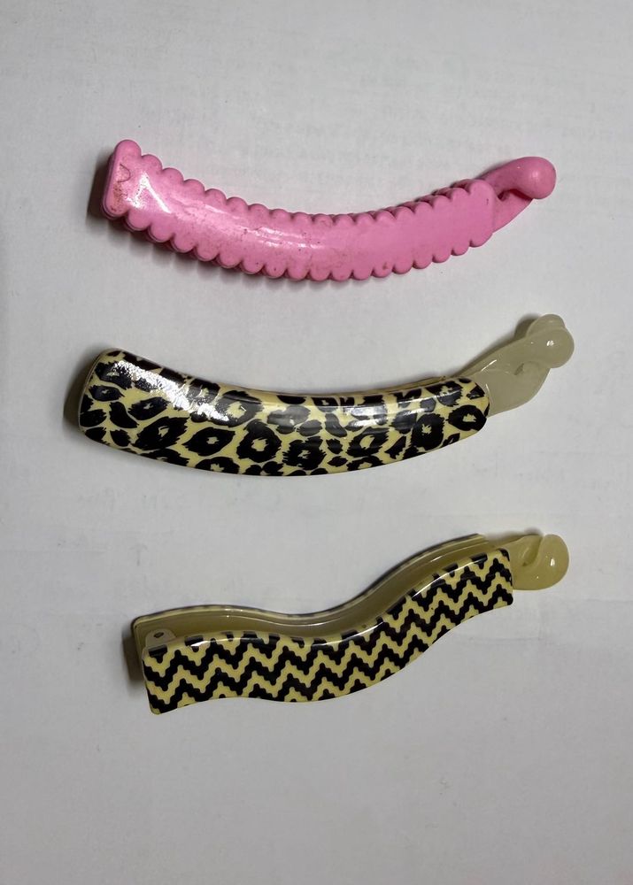 Set of 3 Vintage Banana Hair Clips