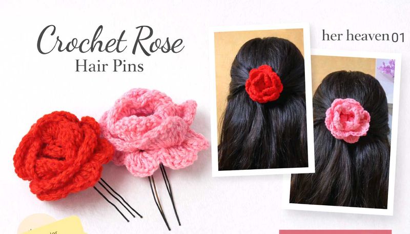 Handmade Crochet Rose Hair Pins