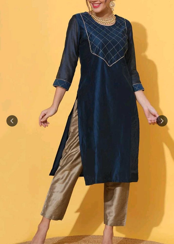 Elegant Navy Blue Kurta Set with Golden Pants