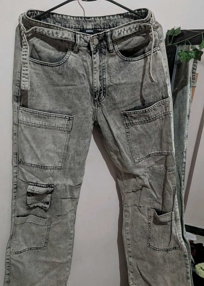 Men's Acid Wash Cargo Jeans
