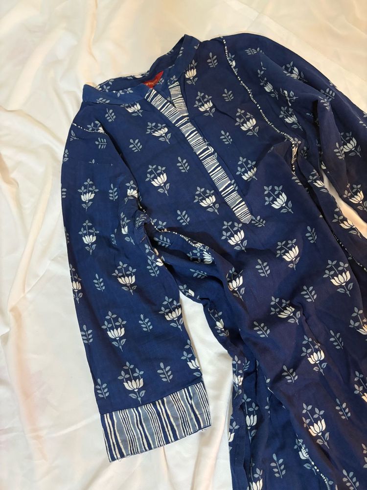 Blue Floral Print Kurta