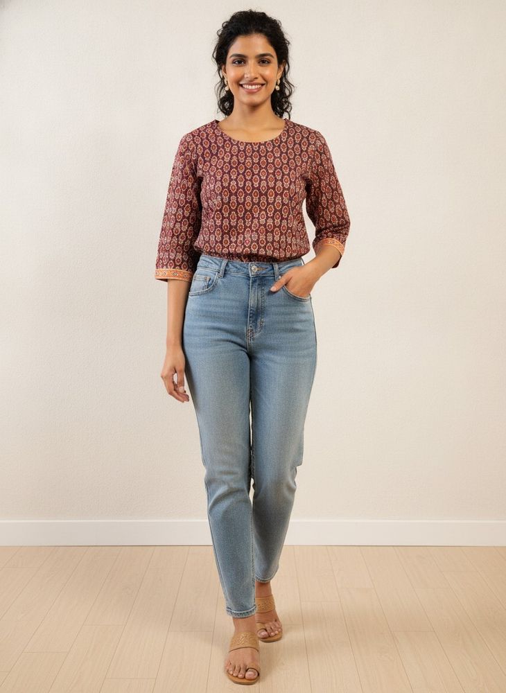 Maroon Printed short Top