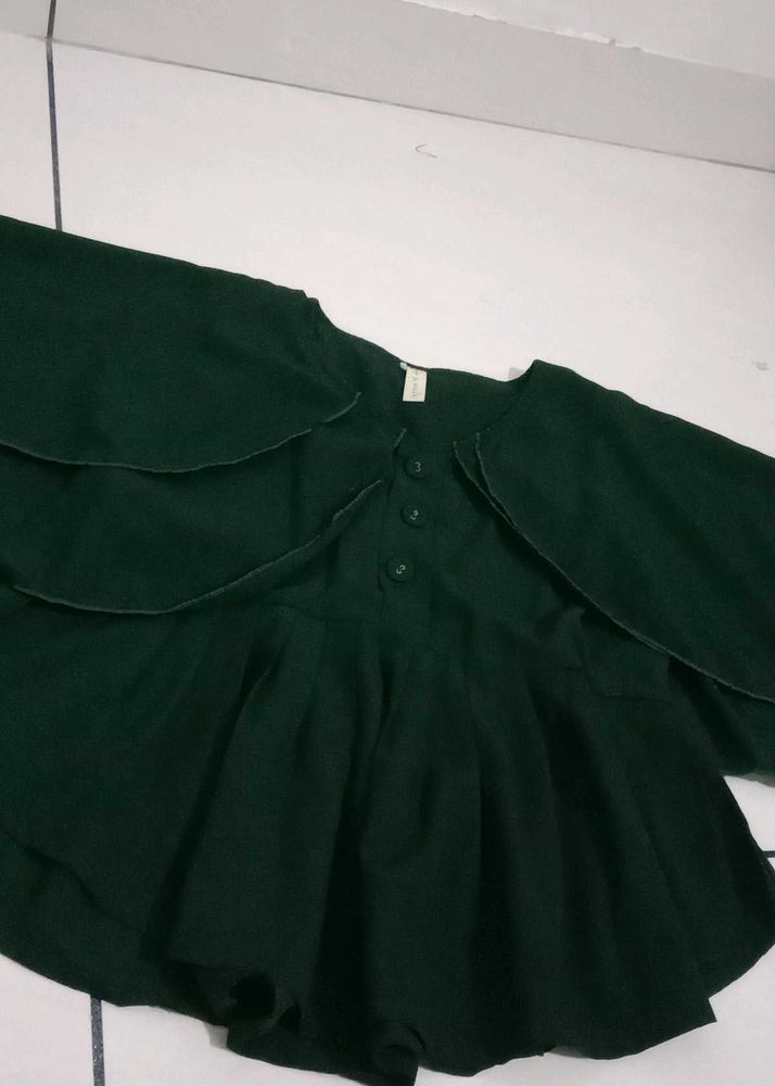 Green Flared Button-Up Top