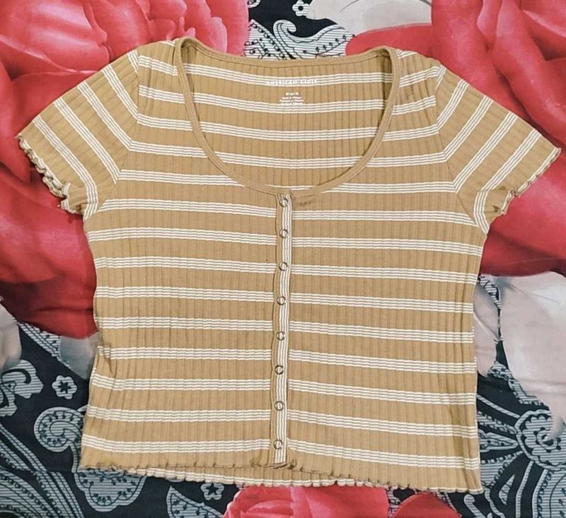 Striped Button-Up Cropped Top