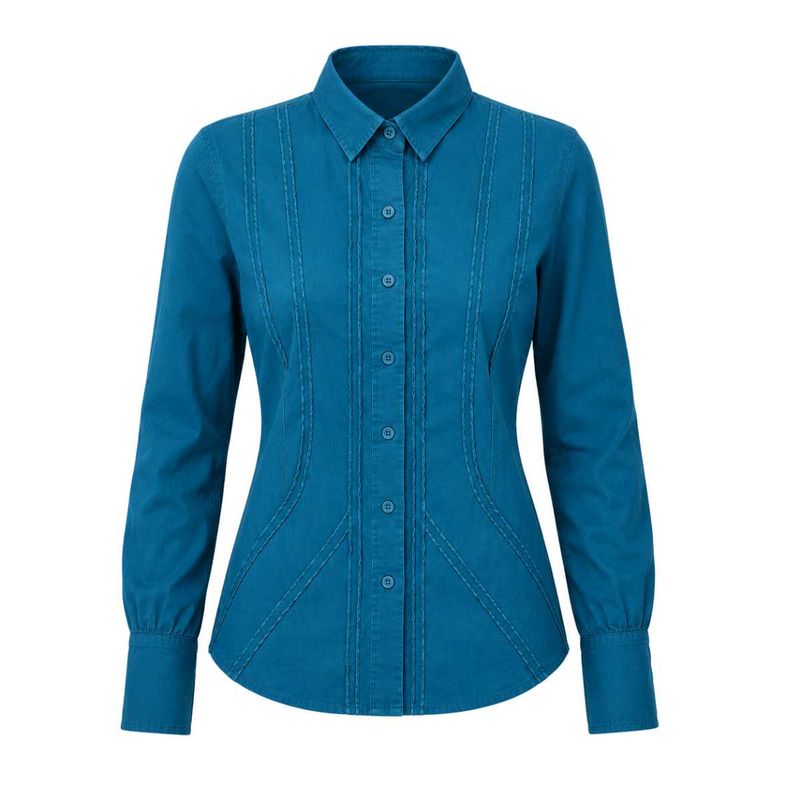 Teal Button-Up Shirt with Stitching Detail