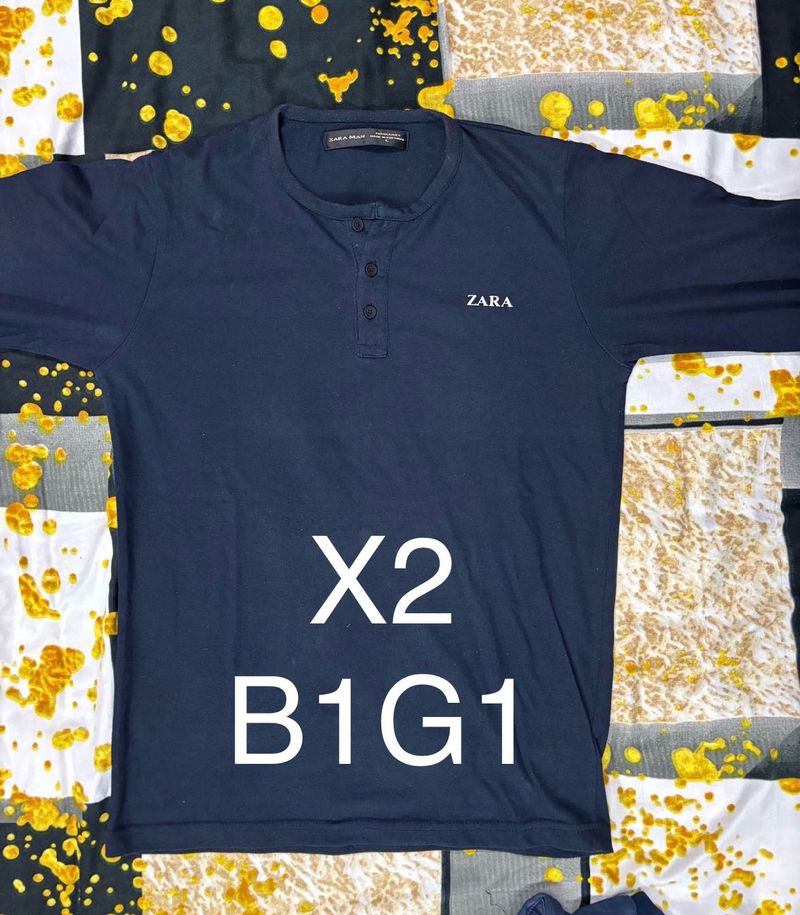 ZARA Navy Blue &amp; Black Sweat T-Shirt For Mens