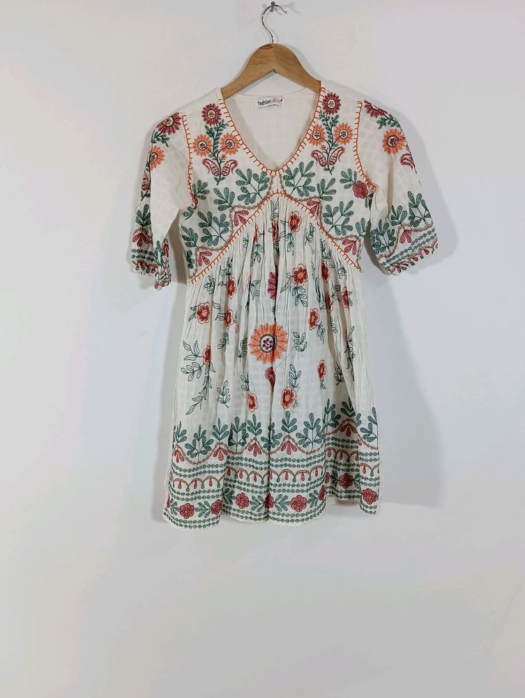 White Embroidered Casual Top (Women)