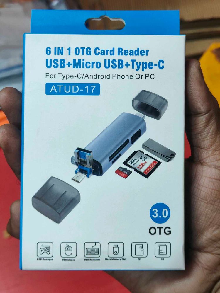 Six-in-One OTG Card Reader with Type-C and USB