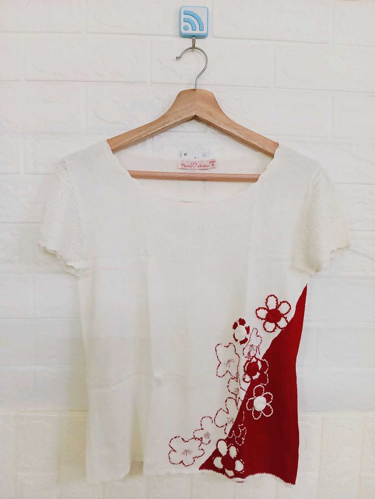 Floral Embroidered White Top