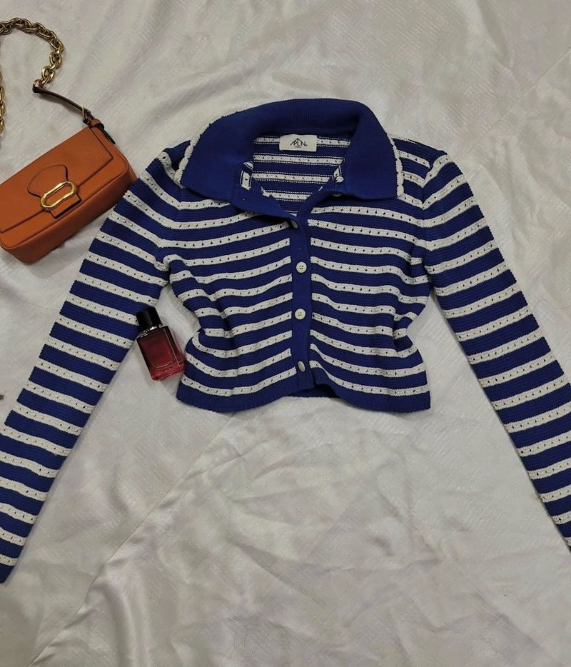 Blue &amp; White Striped Knit Sweater