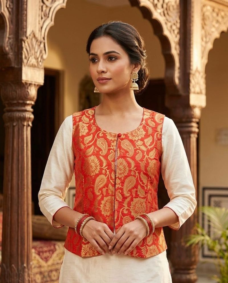 Price drop Elegant Red Brocade Ethnic Jacket