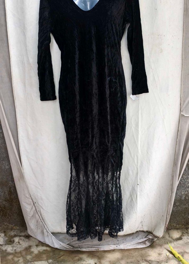I. Black Velvet Lace Maxi Dress