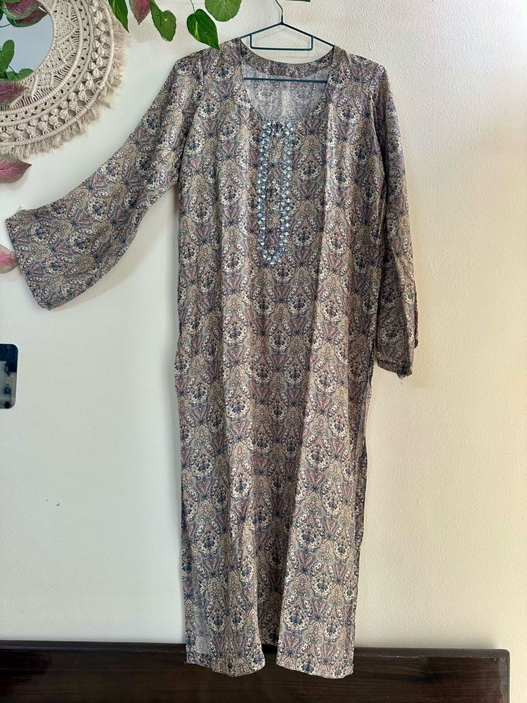 Ash Grey Embellished Neckline Suit pallazo set