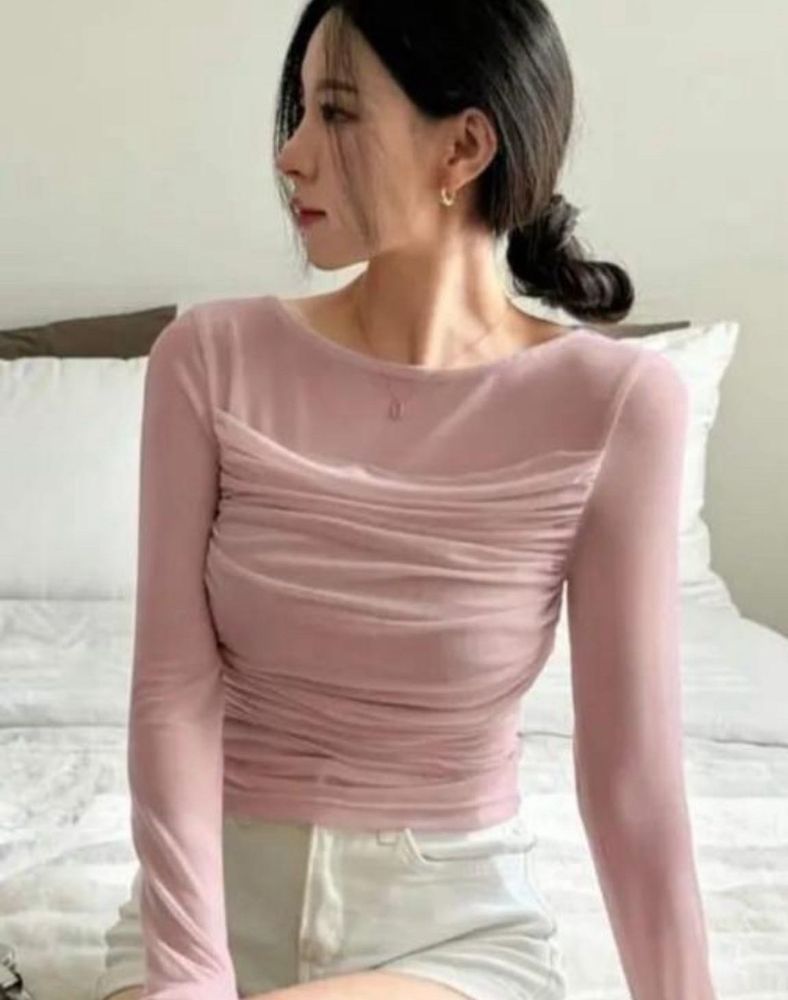 Sheer Ruched Long Sleeve Top