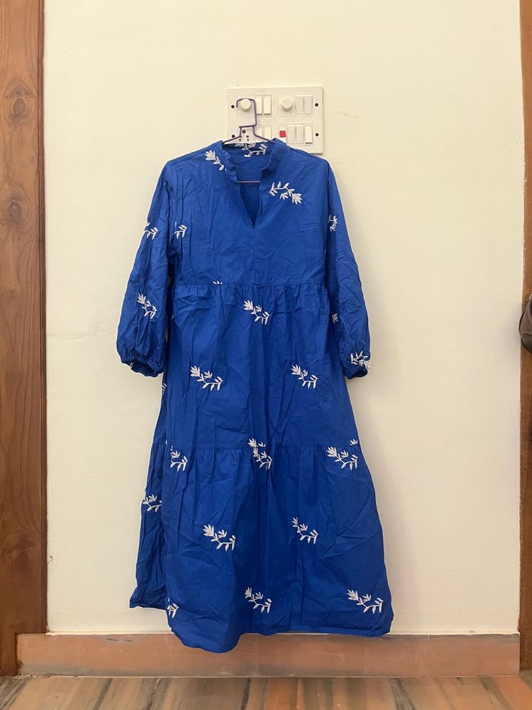 Blue Embroidered Maxi Dress