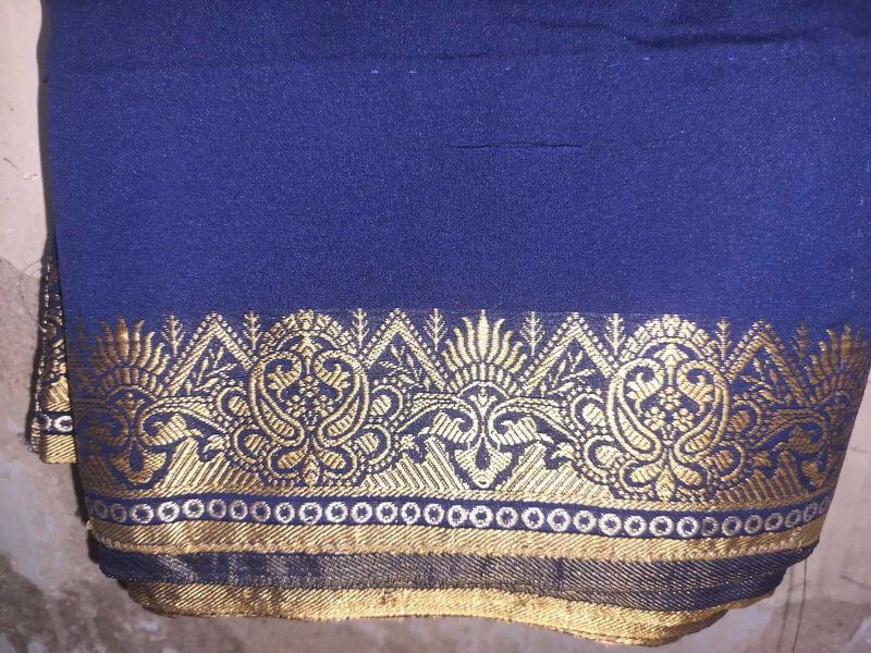Elegant Blue Saree with Gold Border
