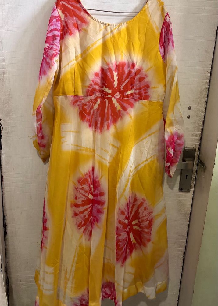 Yellow Floral Print Kurta with dupatta