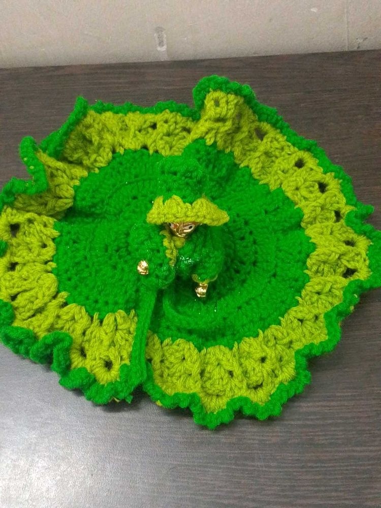 Handmade Green Crochet Dress for laddu Gopal