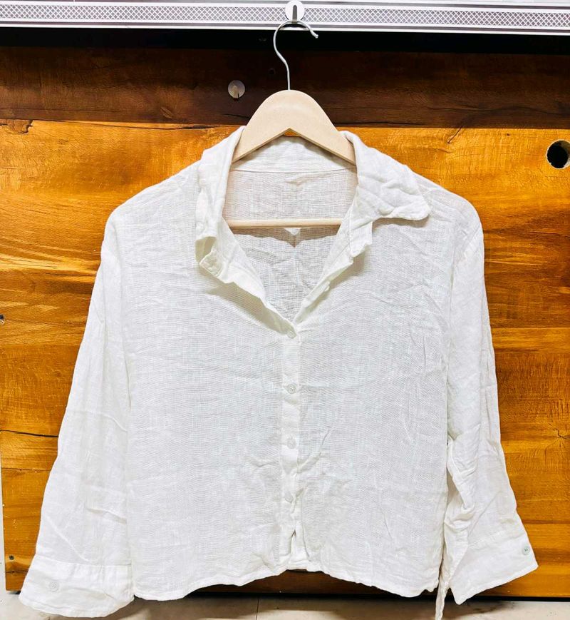 White Linen Button-Up Shirt