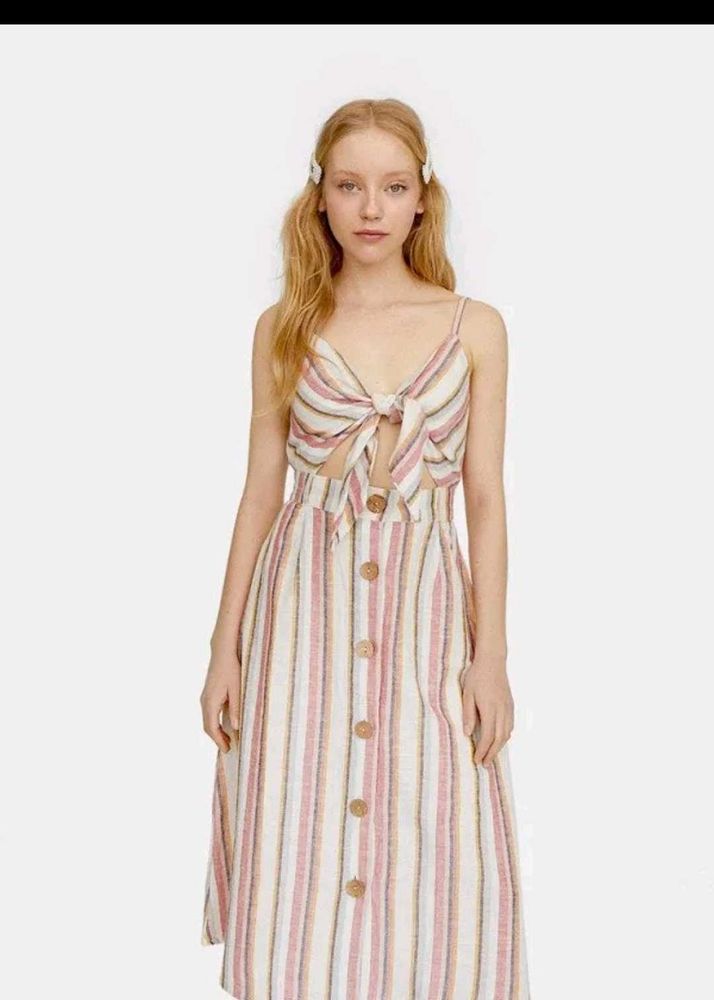 Striped Front Tie Dress