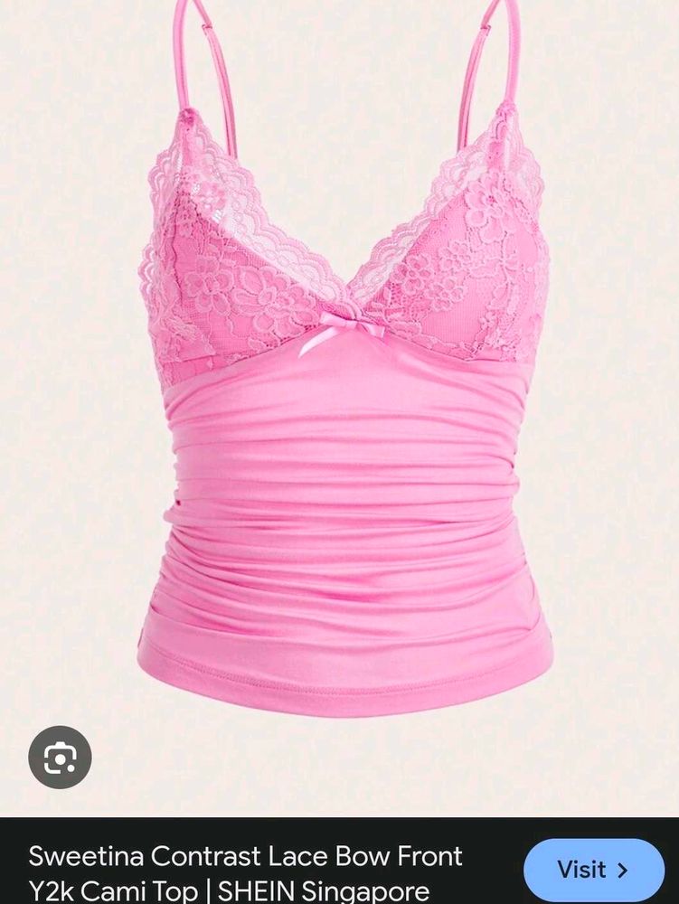 Pink Y2K Lace Trim Cami Top