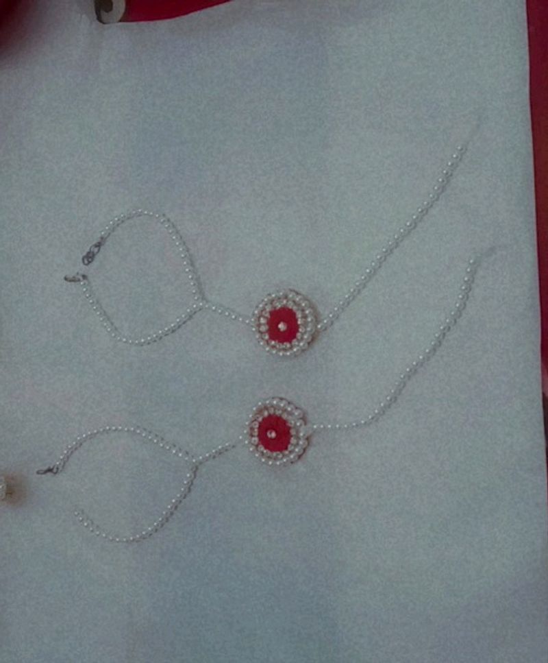 Hathfool Or Bracelet Set Red &amp; Pearl Combination